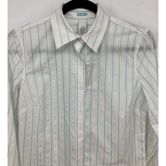 IZOD Golf Top Women Size Small S White Blue Stripe SwingFlex Stretch New B80 - Picture 2 of 8